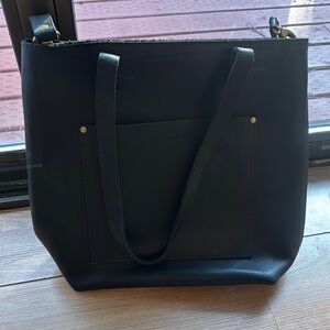 Portland Leather Black Crossbody Laptop Bag